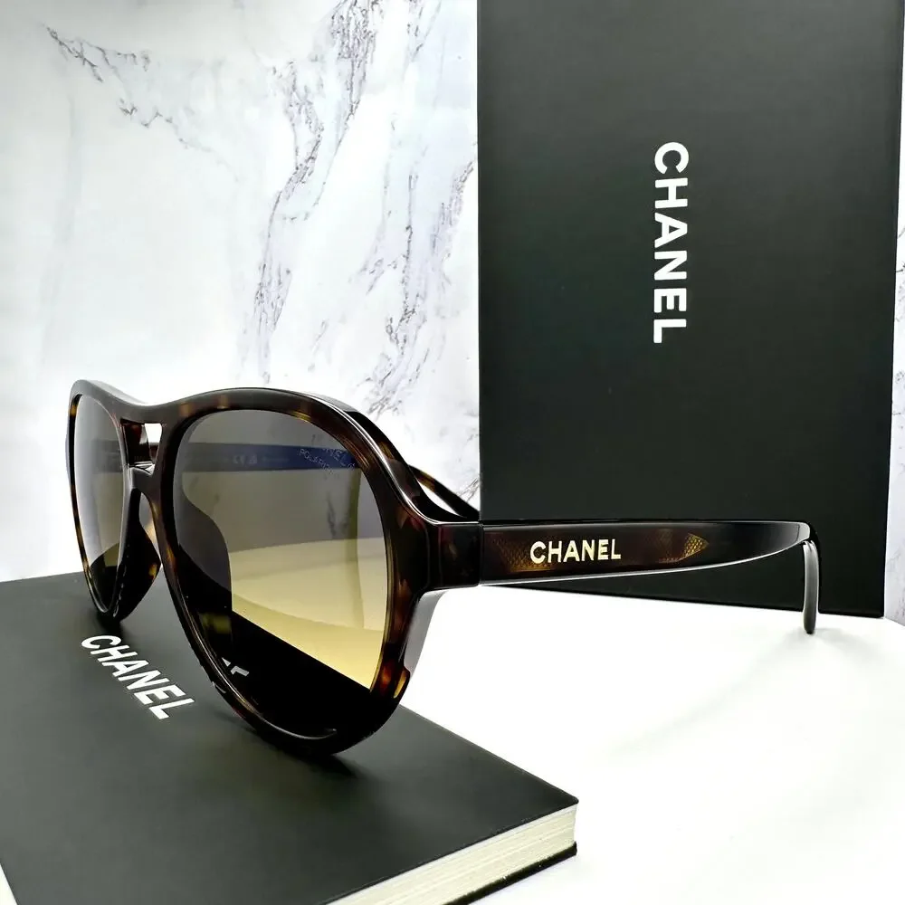 New CHANEL Sunglasses Brown Havana Polarized Lens Pilot Aviator - Picture 3 of 16
